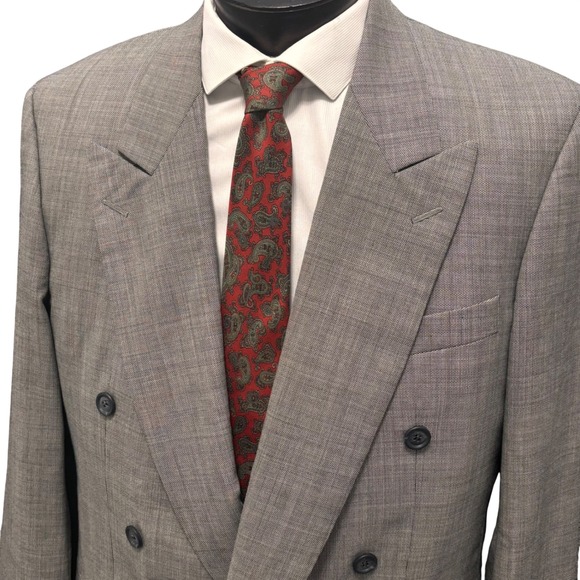 Harry Rosen Other - Harry Rosen Tilford Samuelsohn 42L Double Breasted Blazer Wool Jacket Gray Micro